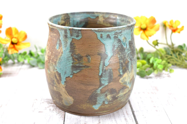 Ceramic Utensil Holder Crock for Kitchen Countertop Cooking Tool Organizer Handmade Blue Brown Tan Housewarming Wedding Christmas Gift