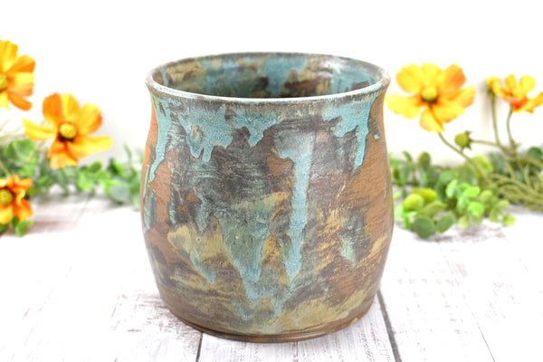 Ceramic Utensil Holder Crock for Kitchen Countertop Cooking Tool Organizer Handmade Blue Brown Tan Housewarming Wedding Christmas Gift