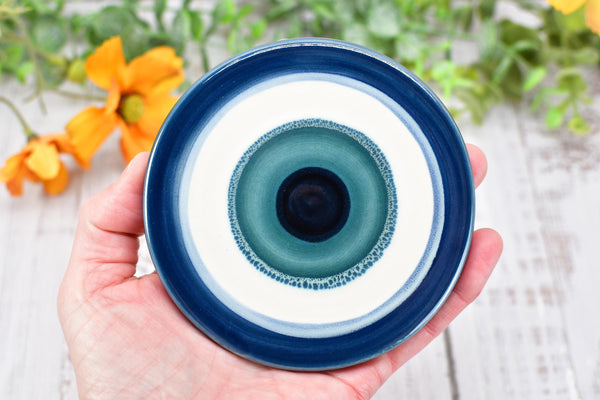 Spoon Rest Evil Eye Pottery Blue White Ceramic Coffee Tea Bag Small Bar Soap Handmade Handpainted Stoneware Housewarming Spiritual Gift Flat