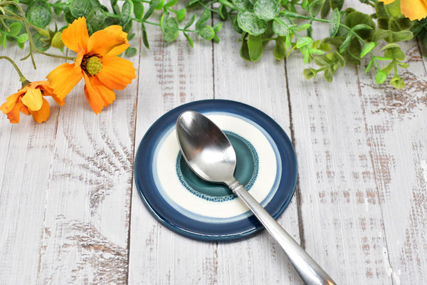 Spoon Rest Evil Eye Pottery Blue White Ceramic Coffee Tea Bag Small Bar Soap Handmade Handpainted Stoneware Housewarming Spiritual Gift Flat