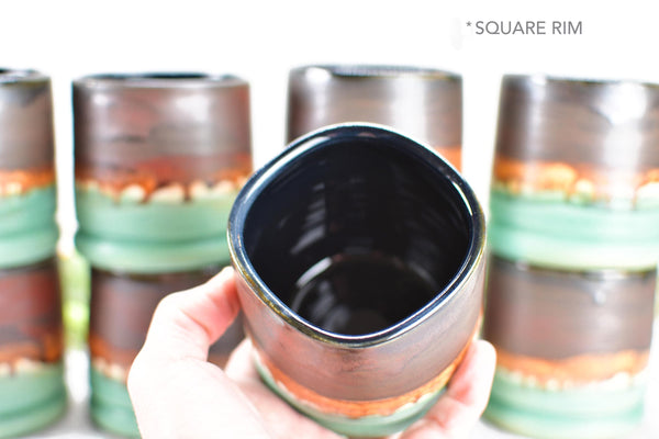 Handmade Ceramic Whiskey Tumbler, Bronze & Turquoise, Eco-Friendly 9th Anniversary Gift