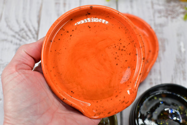 Raven Bird Ceramic Spoon Rest, Handmade Pottery, Medium for Stovetop Halloween, Countertop, Coffee Tea in Ghost Orange, Black, Olive Brown