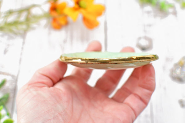 Butterfly Yellow Gold Jewelry Trinket Dish, Ceramic Handmade Coffee Spoon Rest, Mint Green Monarch Stoneware Wedding Engagement Gift for Her