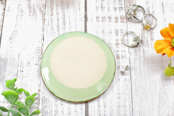 Butterfly Yellow Gold Jewelry Trinket Dish, Ceramic Handmade Coffee Spoon Rest, Mint Green Monarch Stoneware Wedding Engagement Gift for Her