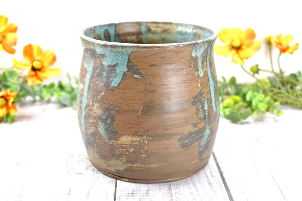 Ceramic Utensil Holder Crock for Kitchen Countertop Cooking Tool Organizer Handmade Blue Brown Tan Housewarming Wedding Christmas Gift