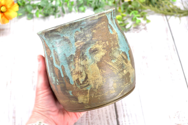 Ceramic Utensil Holder Crock for Kitchen Countertop Cooking Tool Organizer Handmade Blue Brown Tan Housewarming Wedding Christmas Gift