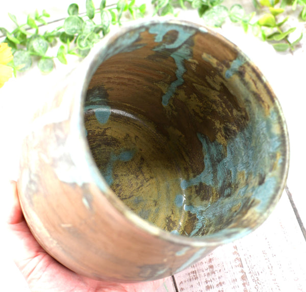 Ceramic Utensil Holder Crock for Kitchen Countertop Cooking Tool Organizer Handmade Blue Brown Tan Housewarming Wedding Christmas Gift