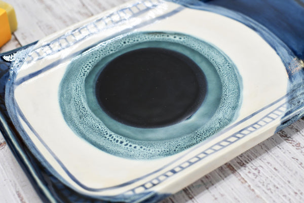 Evil Eye Ceramic Pottery Nazar, Stove Top Spoon Rest Coffee Bar Tea, Blue White Handmade Handpainted Stoneware Catchall Trinket Housewarming