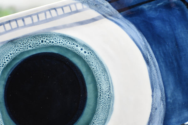 Evil Eye Ceramic Pottery Nazar, Stove Top Spoon Rest Coffee Bar Tea, Blue White Handmade Handpainted Stoneware Catchall Trinket Housewarming