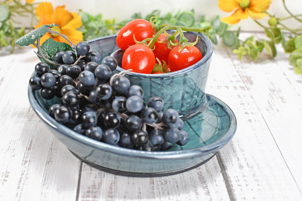 Chip Dip Ceramic Pottery Handmade Charcuterie Bowl, Spiral Blue Olive Snack Dish, Stoneware Party Serving Dining, Unique Housewarming Gift