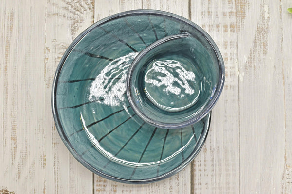Chip Dip Ceramic Pottery Handmade Charcuterie Bowl, Spiral Blue Olive Snack Dish, Stoneware Party Serving Dining, Unique Housewarming Gift