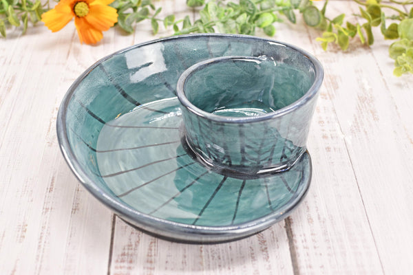 Chip Dip Ceramic Pottery Handmade Charcuterie Bowl, Spiral Blue Olive Snack Dish, Stoneware Party Serving Dining, Unique Housewarming Gift