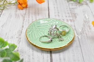 Butterfly Yellow Gold Jewelry Trinket Dish, Ceramic Handmade Coffee Spoon Rest, Mint Green Monarch Stoneware Wedding Engagement Gift for Her