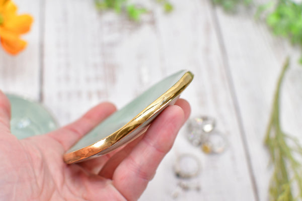Texas White Yellow Gold Jewelry Trinket Dish, Ceramic Handmade Coffee Spoon Rest, Blue Gray Silver Stoneware Wedding Engagement Gift for Her