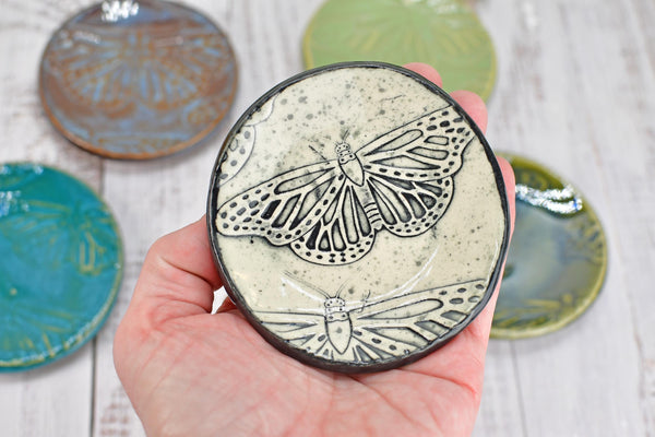 Monarch Butterfly Ceramic Small Coffee Spoon Rest, Handmade Stoneware Pottery Jewelry Trinket Dish, Bright Colors, Nature Gift for Mom