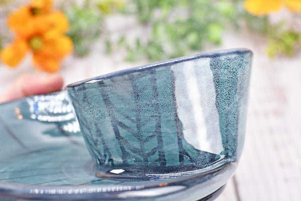 Chip Dip Ceramic Pottery Handmade Charcuterie Bowl, Spiral Blue Olive Snack Dish, Stoneware Party Serving Dining, Unique Housewarming Gift