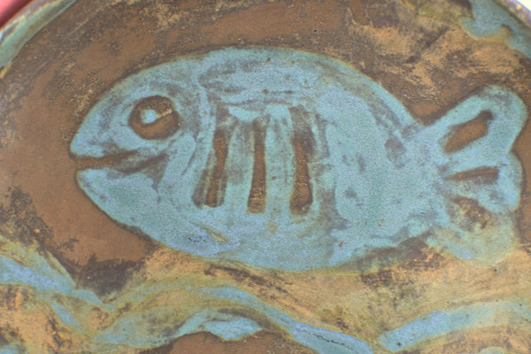 Fish Serving Bowl Ceramic Pottery Rectangle Plate Handmade Dish, Brown Teal Blue Stoneware Party Serving Dining, Unique Gift Housewarming