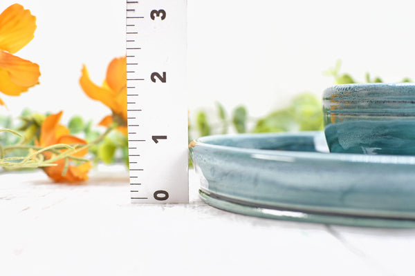 Chip Dip Ceramic Pottery Double Bowl Charcuterie, Handmade Blue Olive Snack Dish, Stoneware Party Serving Dining, Unique Housewarming Gift