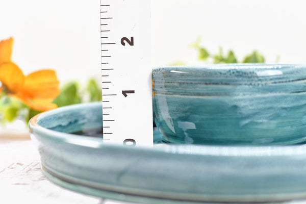 Chip Dip Ceramic Pottery Double Bowl Charcuterie, Handmade Blue Olive Snack Dish, Stoneware Party Serving Dining, Unique Housewarming Gift