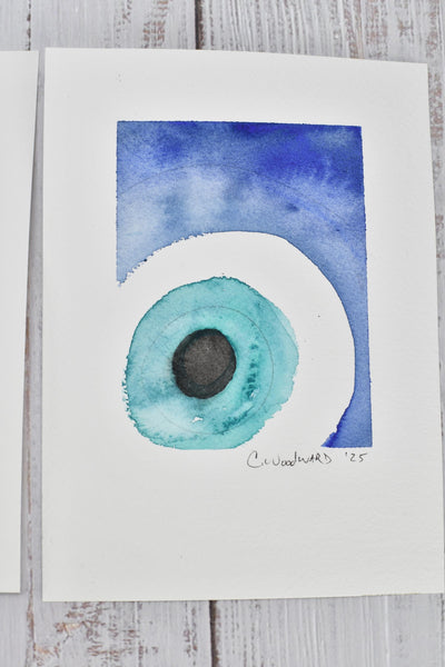 Evil Eye Art Work Watercolor Painting, 5x7 Original on Paper Unframed, Blue White Home Decor, Artist Signed, Not A Print, Nazar Turkish Boho