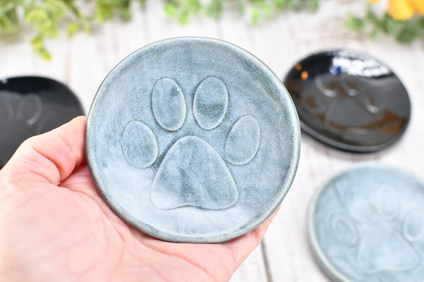 Paw Print Ceramic Small Coffee Spoon Rest, Jewelry Trinket Dish, Handmade Stoneware Pottery in Blue, Green, Teal, Brown, Black, Unique Gift