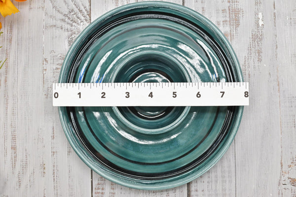 Chip Dip Ceramic Pottery Double Bowl Charcuterie, Handmade Blue Olive Snack Dish, Stoneware Party Serving Dining, Unique Housewarming Gift