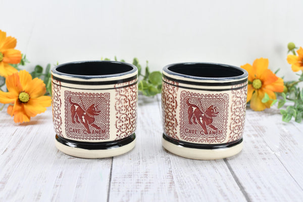 Pompeii Guard Dog Tumbler Ceramic Cup, Stoneware Whiskey Bourbon Wine Gift, One Handmade Pottery Barware for Birthday Gift