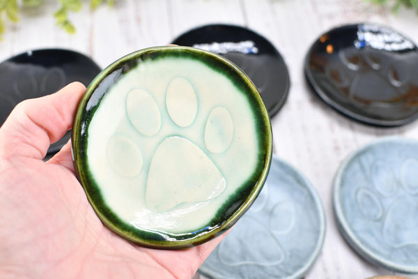 Paw Print Ceramic Small Coffee Spoon Rest, Jewelry Trinket Dish, Handmade Stoneware Pottery in Blue, Green, Teal, Brown, Black, Unique Gift