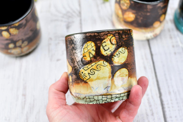 Copper Wine Cup Pug Dog Tumbler Pet Lover Bronze Handmade Ceramic Pottery Whiskey Bourbon Barware Paw Print Anniversary Birthday Gift 1 Each