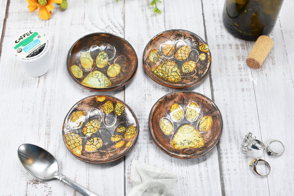 Paw Print Ceramic Coffee Spoon Rest Pug Dog Small Copper Jewelry Trinket Dish Handmade Stoneware Pottery Animal Lover Gift Coworker Friend