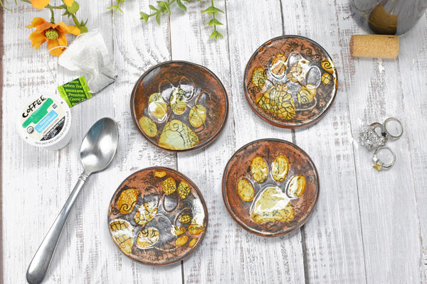 Paw Print Ceramic Coffee Spoon Rest Pug Dog Small Copper Jewelry Trinket Dish Handmade Stoneware Pottery Animal Lover Gift Coworker Friend