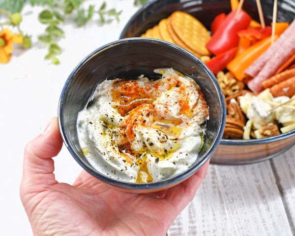 Chip and Dip Ceramic Bowl Set, Handmade Copper and Turquoise Patina Green Detached Snack Stoneware Pottery Party Serving Dishes