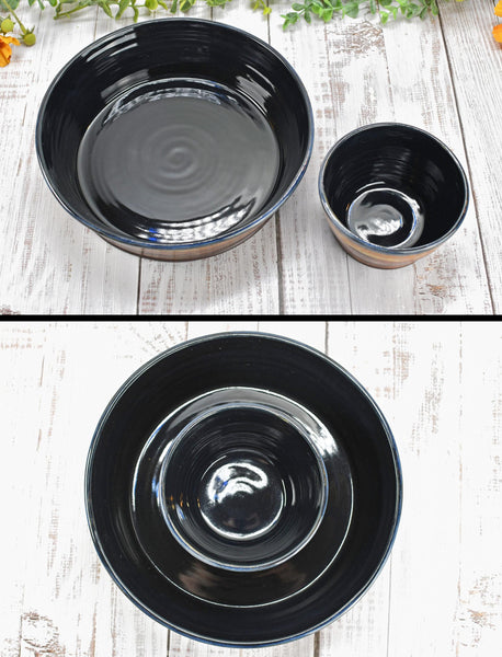 Chip and Dip Ceramic Bowl Set, Handmade Copper and Turquoise Patina Green Detached Snack Stoneware Pottery Party Serving Dishes