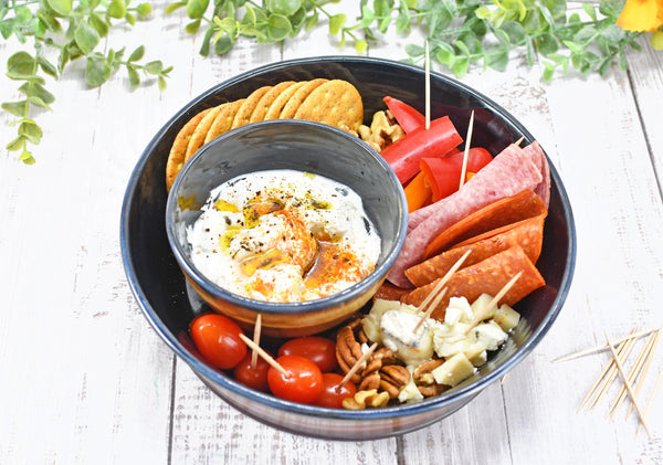 Chip and Dip Ceramic Bowl Set, Handmade Copper and Turquoise Patina Green Detached Snack Stoneware Pottery Party Serving Dishes