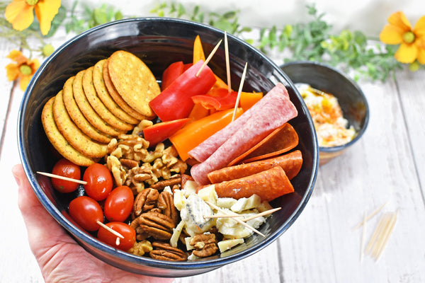 Chip and Dip Ceramic Bowl Set, Handmade Copper and Turquoise Patina Green Detached Snack Stoneware Pottery Party Serving Dishes