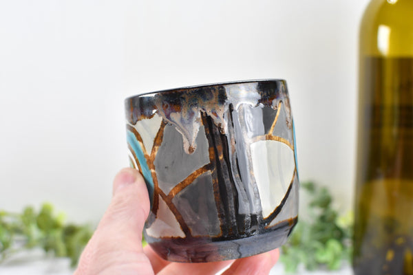 Evil Eye Ceramic Tumbler Whiskey Cup Coffee Tea Wine Handmade Pottery Hand Painted Stoneware Nazar Gift Spiritual Boho Blue White Black