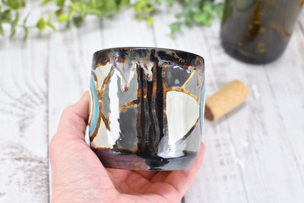 Evil Eye Ceramic Tumbler Whiskey Cup Coffee Tea Wine Handmade Pottery Hand Painted Stoneware Nazar Gift Spiritual Boho Blue White Black