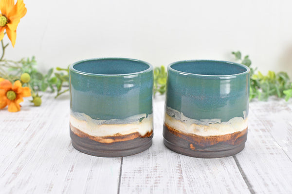 Bronze Whiskey Bourbon Tumbler, One Anniversary Handmade Ceramic Pottery Scotch Barware Gift, Groomsmen, Black, Turquoise Blue Green Cup
