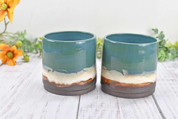 Bronze Whiskey Bourbon Tumbler, One Anniversary Handmade Ceramic Pottery Scotch Barware Gift, Groomsmen, Black, Turquoise Blue Green Cup