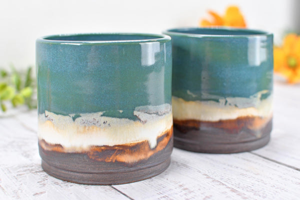 Bronze Whiskey Bourbon Tumbler, One Anniversary Handmade Ceramic Pottery Scotch Barware Gift, Groomsmen, Black, Turquoise Blue Green Cup