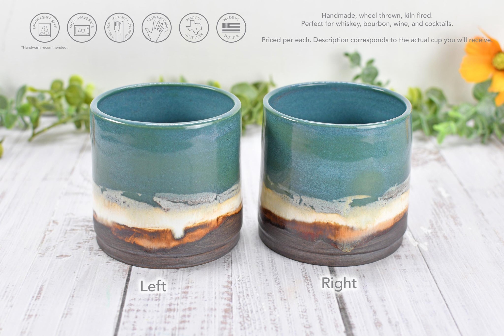 Bronze Whiskey Bourbon Tumbler, One Anniversary Handmade Ceramic Pottery Scotch Barware Gift, Groomsmen, Black, Turquoise Blue Green Cup