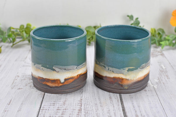Bronze Whiskey Bourbon Tumbler, One Anniversary Handmade Ceramic Pottery Scotch Barware Gift, Groomsmen, Black, Turquoise Blue Green Cup
