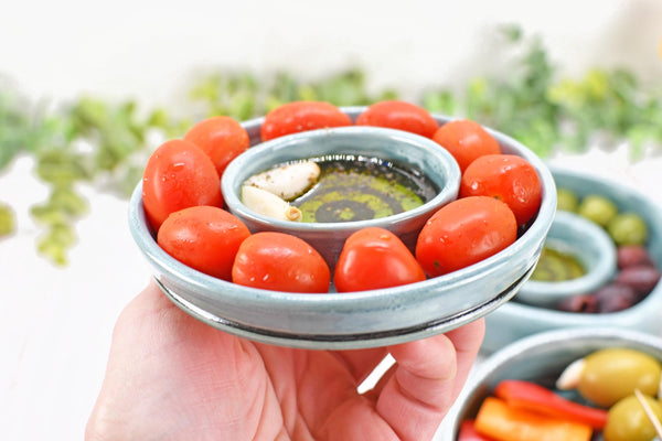 Snack Dip Ceramic Pottery Small Handmade Charcuterie Bowl, Spiral Blue Olives Cheese Dish Stoneware Party Serving Dining Housewarming Each