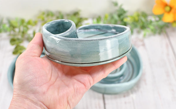 Snack Dip Ceramic Pottery Small Handmade Charcuterie Bowl, Spiral Blue Olives Cheese Dish Stoneware Party Serving Dining Housewarming Each
