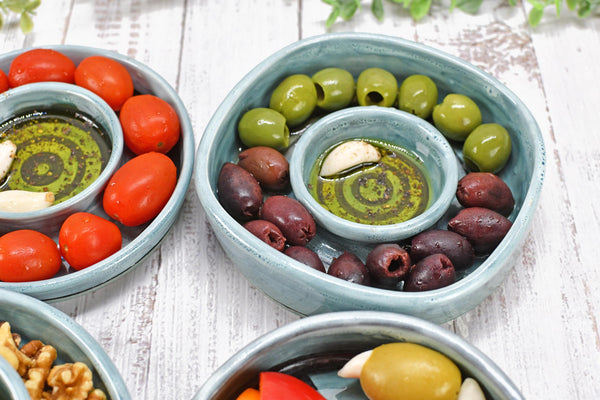 Snack Dip Ceramic Pottery Small Handmade Charcuterie Bowl, Spiral Blue Olives Cheese Dish Stoneware Party Serving Dining Housewarming Each