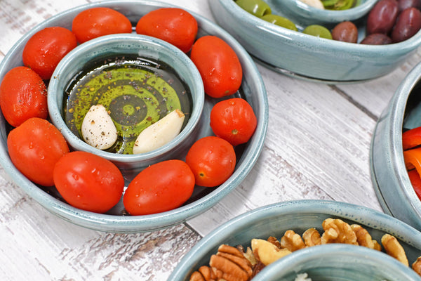 Snack Dip Ceramic Pottery Small Handmade Charcuterie Bowl, Spiral Blue Olives Cheese Dish Stoneware Party Serving Dining Housewarming Each
