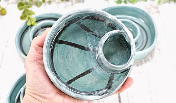 Snack Dip Ceramic Pottery Small Handmade Charcuterie Bowl, Spiral Blue Olives Cheese Dish Stoneware Party Serving Dining Housewarming Each