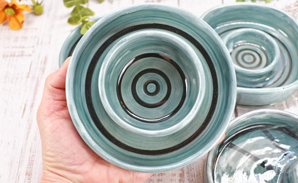 Snack Dip Ceramic Pottery Small Handmade Charcuterie Bowl, Spiral Blue Olives Cheese Dish Stoneware Party Serving Dining Housewarming Each