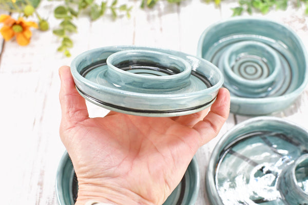 Snack Dip Ceramic Pottery Small Handmade Charcuterie Bowl, Spiral Blue Olives Cheese Dish Stoneware Party Serving Dining Housewarming Each