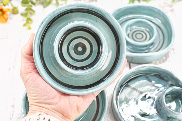 Snack Dip Ceramic Pottery Small Handmade Charcuterie Bowl, Spiral Blue Olives Cheese Dish Stoneware Party Serving Dining Housewarming Each